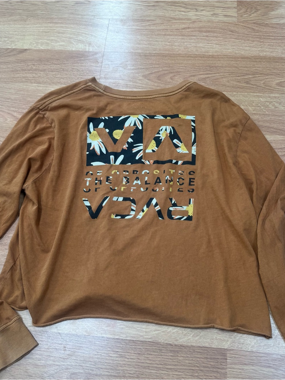 RVCA Rust Brown Long Sleeve Tee with Floral Logo